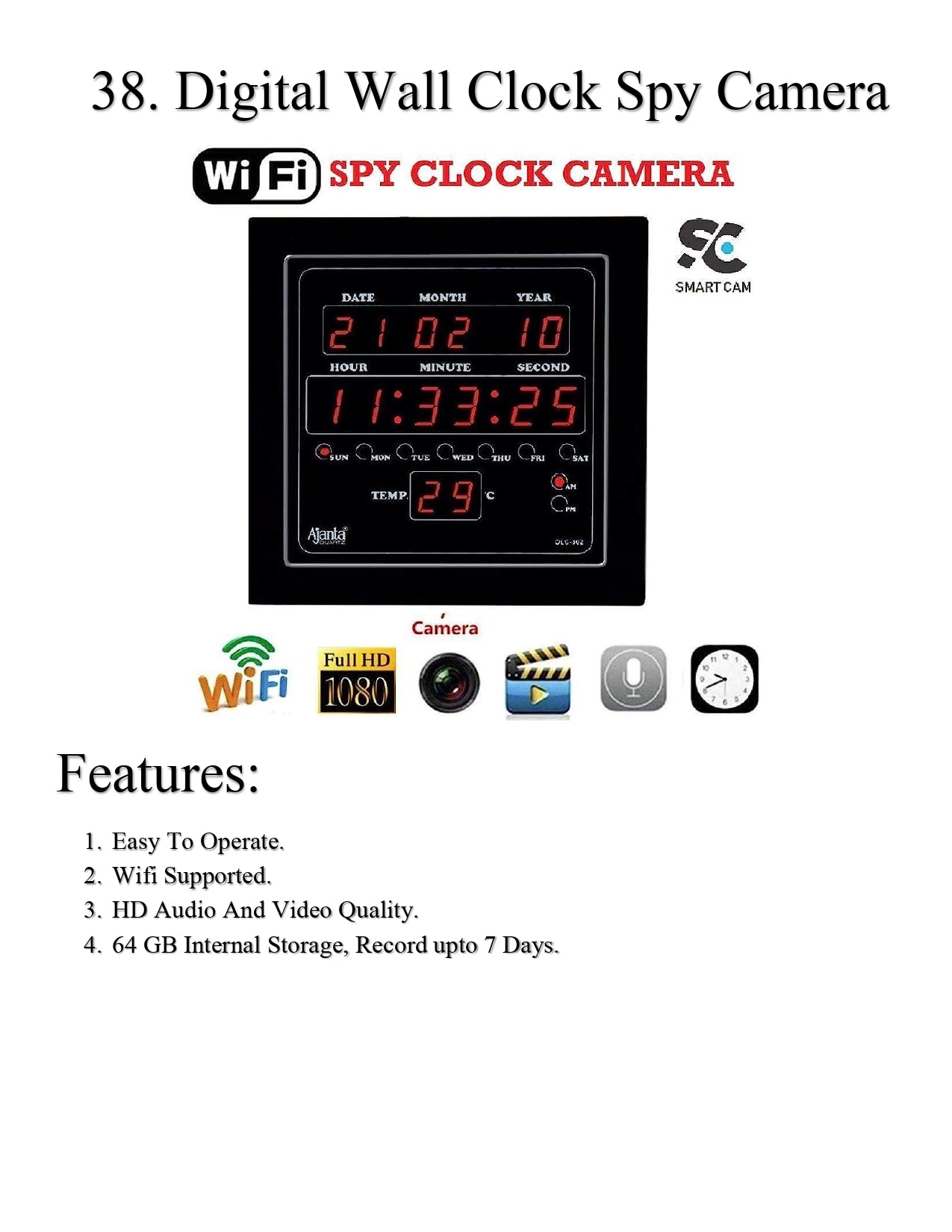 Spyhub Digital clock Camera